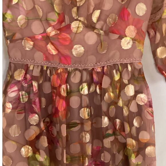 Marchesa Notte V-Neck Bubble Sleeve Polka Dot Cocktail Dress Blush Size 4 - Picture 8 of 16